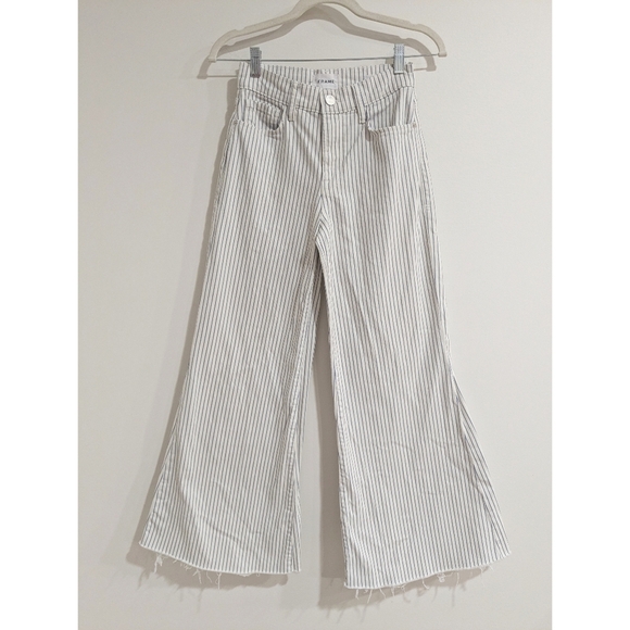 FRAME La Palazzo cropped striped high-rise wide-leg jeans - Picture 2 of 8
